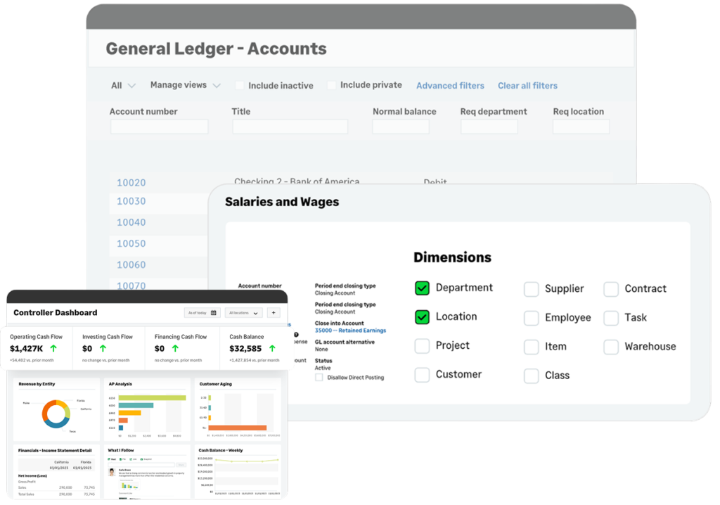 Sage Intacct dimensions across general ledger and financial dashboards