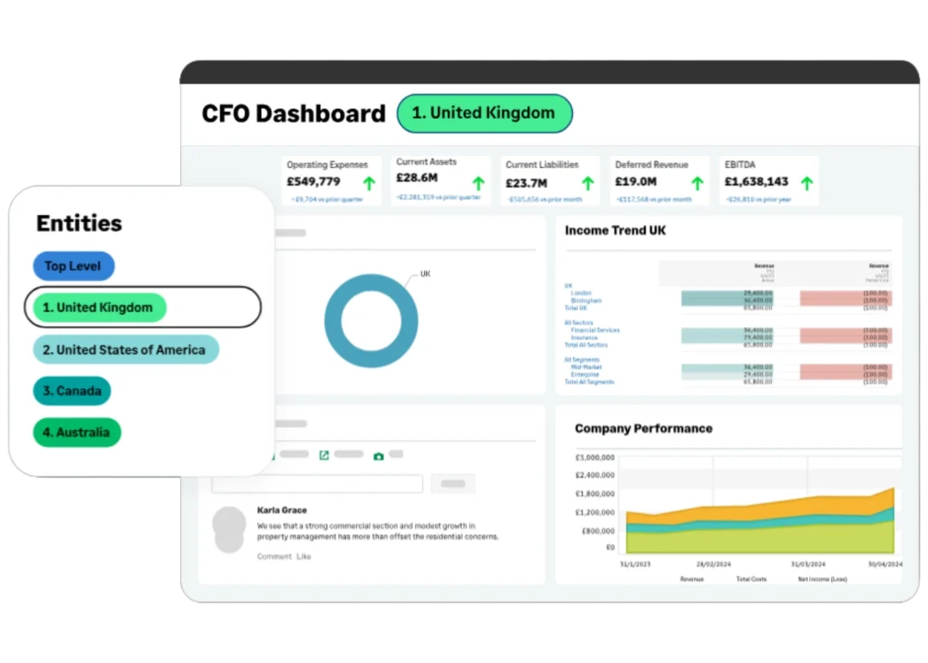 Sage Intacct multi-entity financial dashboard